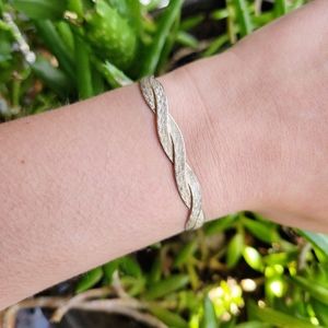 Vintage Herringbone Braided Italian Sterling Silver 925 & Vermeil Bracelet